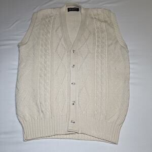 Vintage Jantzen Mens XL Vest 80s Natural Cable Knit Button Cardigan Sweater NWT